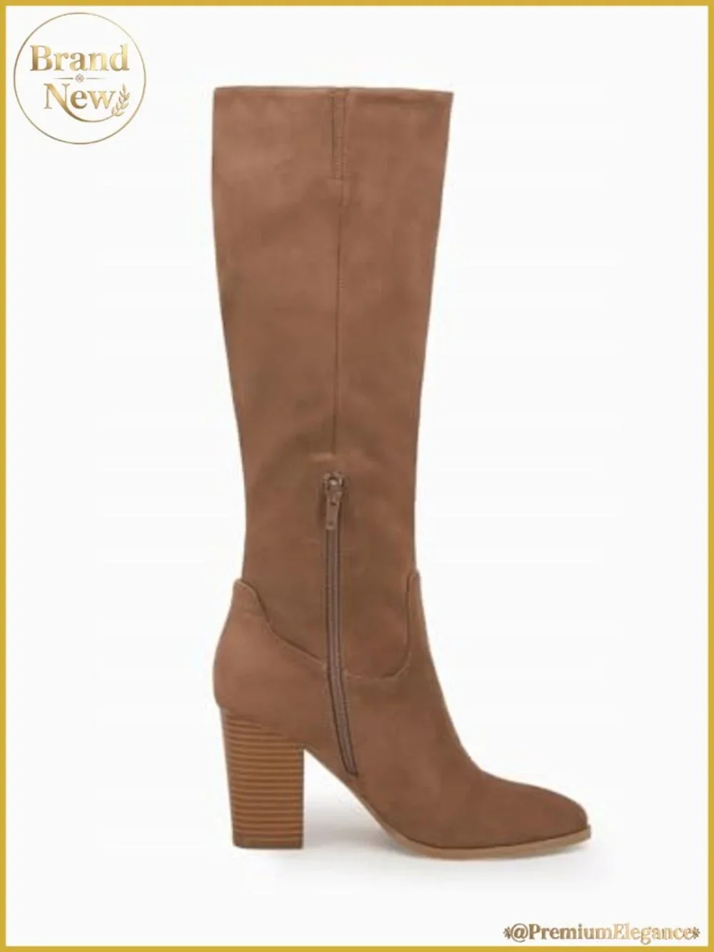 Faux Suede Knee High Boots Side Zipper Chunky Heel Winter